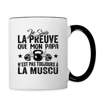 Preuve que mon papa muscu, Papa Musclé, Nouveau-né - Mug contrasté - blanc/noir - Droite