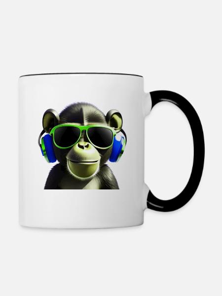 Cooler Affe mit Sonnenbrille - Tasse zweifarbig - Weiß/Schwarz