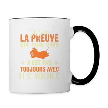 Preuve que mon papa pas toujours avec les vaches - Mug contrasté - blanc/noir - Droite