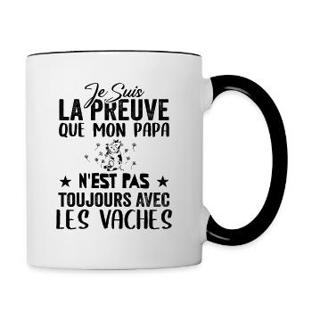 Preuve que mon papa pas toujours avec les vaches - Mug contrasté - blanc/noir - Droite