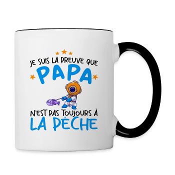 Preuve que mon papa pas toujours à la pêche - Mug contrasté - blanc/noir - Droite