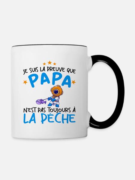 Preuve que mon papa pas toujours à la pêche - Mug contrasté - blanc/noir