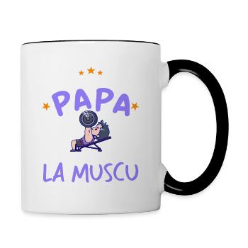Preuve que mon papa muscu, Papa Musclé, Nouveau-né - Mug contrasté - blanc/noir - Droite