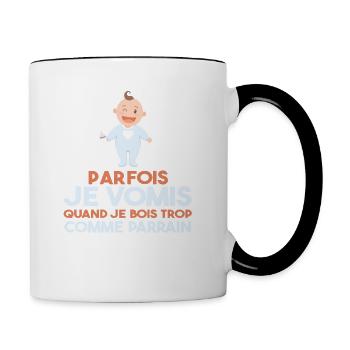 Cadeau humour bébé enfant Biberon Parrain et fille - Mug contrasté - blanc/noir - Droite