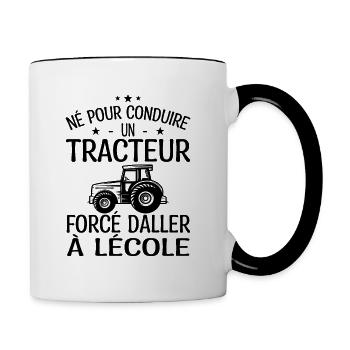 Né pour Conduire un Tracteur forcé daller à lécole - Mug contrasté - blanc/noir - Droite