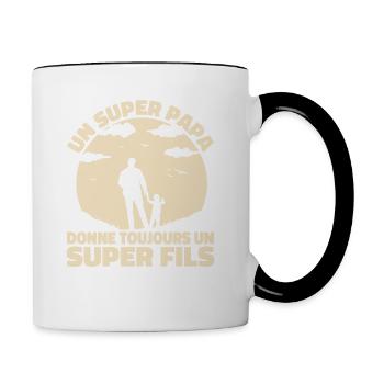 Super Papa Super Fils Cadeau Pere Fête des Pères - Mug contrasté - blanc/noir - Droite