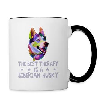 The Best Therapy Is Siberian Husky Dog Lover - Mug contrasté - blanc/noir - Droite