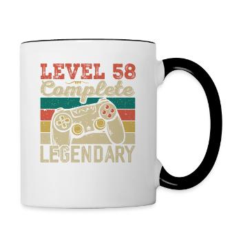 Stufe 58 abgeschlossen, 58 Geburtstagsgeschenk - Tasse zweifarbig - Weiß/Schwarz - Rechts