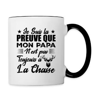 La Preuve Que Mon Papa Pas Toujours Chasse - Mug contrasté - blanc/noir - Droite