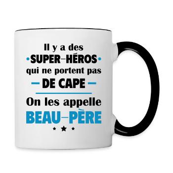 Il y a des super héros beau père, cadeau de noël - Mug contrasté - blanc/noir - Droite