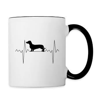 Herzschlag Herzfrequenz Dackel Dachshund Geschenk - Tasse zweifarbig - Weiß/Schwarz - Rechts