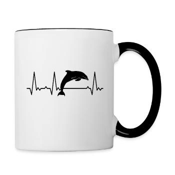 Herzschlag Delfin - Tasse zweifarbig - Weiß/Schwarz - Rechts