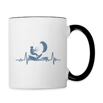 Kitesurfen - Battement de Coeur - Heartbeat - Tasse zweifarbig - Weiß/Schwarz - Rechts