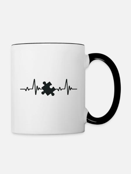 Puzzle | Herzschlag - Tasse zweifarbig - Weiß/Schwarz
