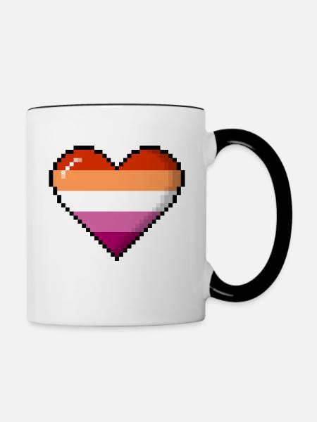 Lesbenstolz 8Bit Pixel Herz - Tasse zweifarbig - Weiß/Schwarz