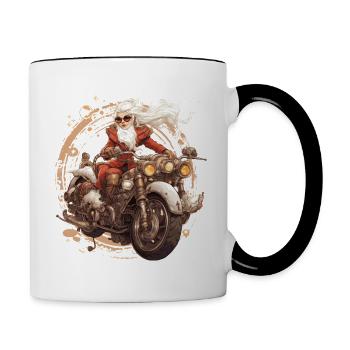 Santa Claus on motorcycle - Contrasting Mug - white/black - Right