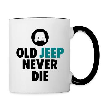 old jeep never die - Contrasting Mug - white/black - Right