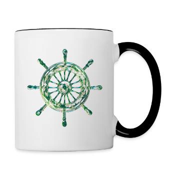 Schrauben-Steuerrad (karibiktürkis) - Tasse zweifarbig - Weiß/Schwarz - Rechts