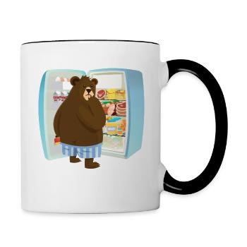 Bär beim Stehlen vom Kühlschrank erwischt - Tasse zweifarbig - Weiß/Schwarz - Rechts