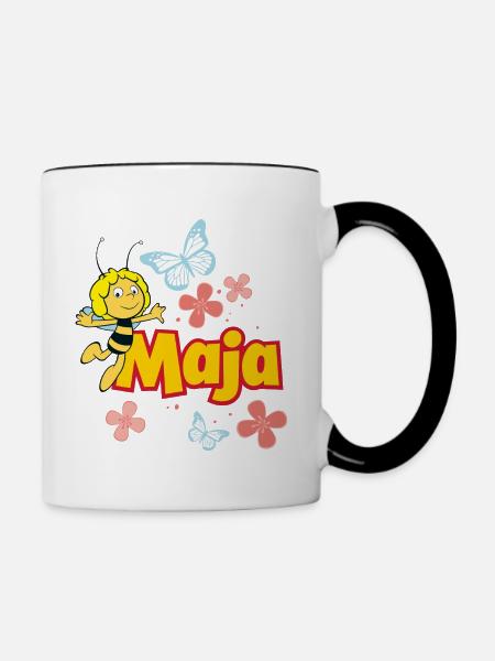 Biene Maja Pose mit Logo - Tasse zweifarbig - Weiß/Schwarz