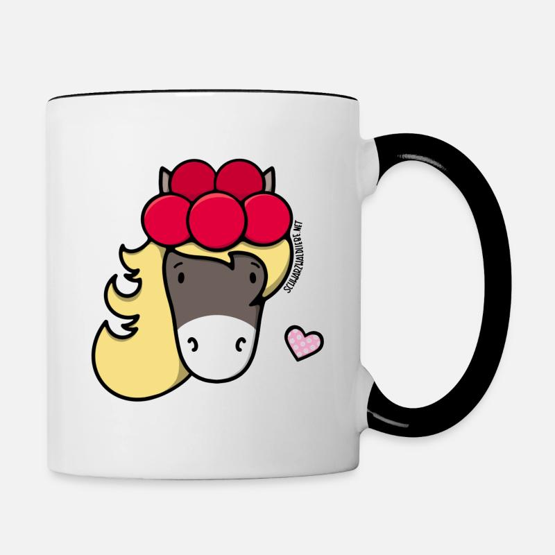 Schwarzwaldpony mit rosa Herz - Tasse zweifarbig - Weiß/Schwarz