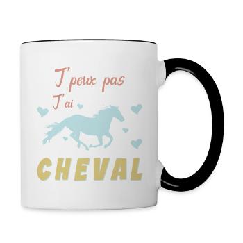 Je Peux Pas J ai Cheval - Amoureux des Chevaux - Mug contrasté - blanc/noir - Droite
