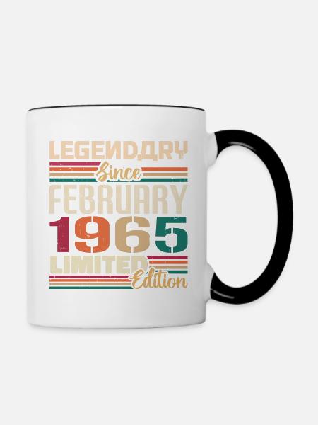 Februar 1965 Geburtstagsgeschenk Februar 1965 - Tasse zweifarbig - Weiß/Schwarz