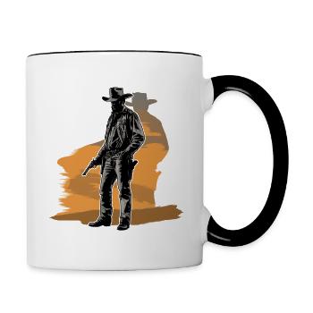 Western Shooting Cowboy - Contrasting Mug - white/black - Right