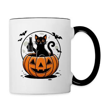Just Waiting for Halloween Black Cat - Tasse zweifarbig - Weiß/Schwarz - Rechts
