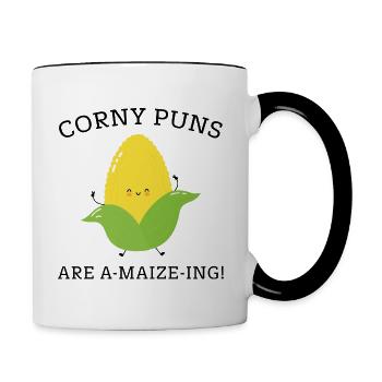 Corny Puns sind A-Mais-Ing - Tasse zweifarbig - Weiß/Schwarz - Rechts