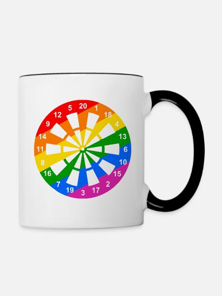 Regenbogen Dartscheibe - Tasse zweifarbig - Weiß/Schwarz