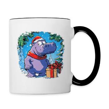 Nilpferde Weihnachten - Tasse zweifarbig - Weiß/Schwarz - Rechts