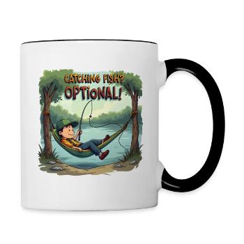 Attraper du poisson ? Optionnel! Chemise de pêche pêcheur - Mug contrasté - blanc/noir - Droite