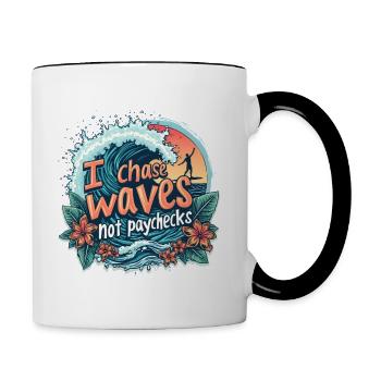 Je chasse les vagues, pas les chèques de paie – Surf et liberté - Mug contrasté - blanc/noir - Droite