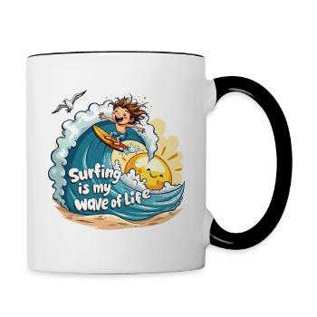 Le surf est ma vague de vie – Surfer & Ocean - Mug contrasté - blanc/noir - Droite