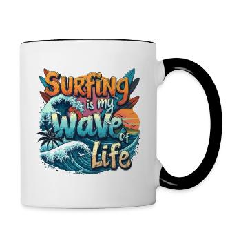 Le surf est ma vague de vie – Surfer & Ocean - Mug contrasté - blanc/noir - Droite