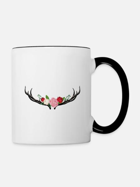 Hirschgeweih mit Blumen - Tasse zweifarbig - Weiß/Schwarz