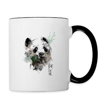 Aquarell-Panda-Bär - Tasse zweifarbig - Weiß/Schwarz - Rechts