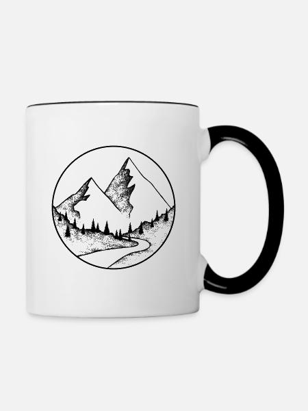 Bergmuster - Berglogo - Bergsymbol - Tasse zweifarbig - Weiß/Schwarz