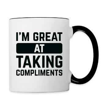 Je suis doué pour recevoir des compliments - Mug contrasté - blanc/noir - Droite