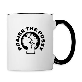 praise the pu§§y transparent - Tasse zweifarbig - Weiß/Schwarz - Rechts