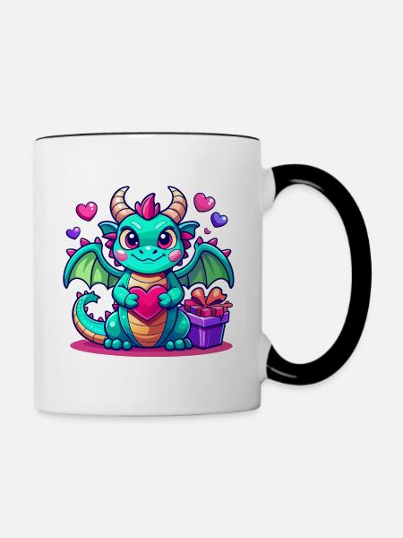 Farbenfroher Drache - Tasse zweifarbig - Weiß/Schwarz