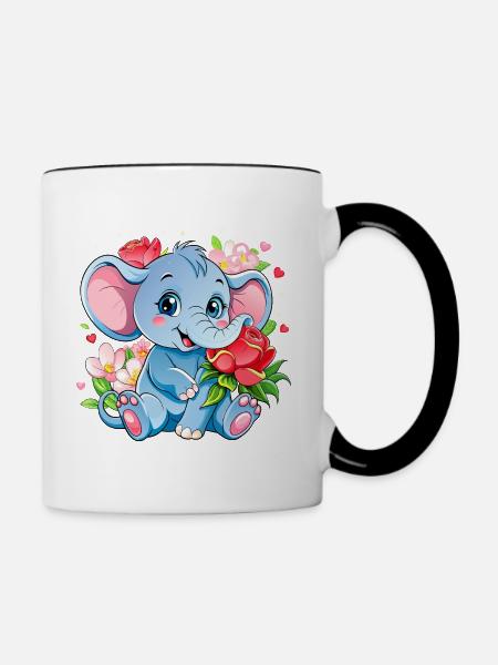 Blumenliebender Babyelefant - Tasse zweifarbig - Weiß/Schwarz