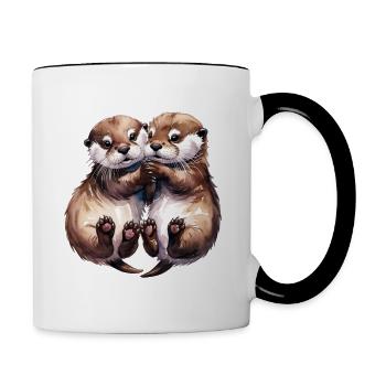 Cuddling Otters - Contrasting Mug - white/black - Right
