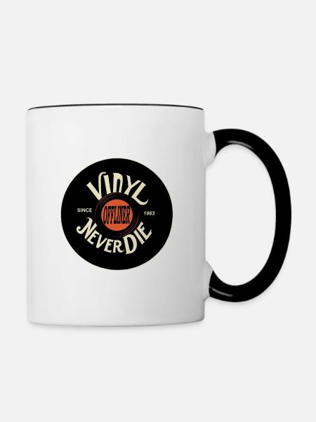 Vinyl Never Die - Tasse zweifarbig - Weiß/Schwarz