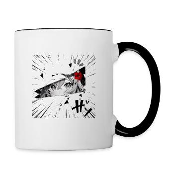 Anime-Mädchen mit roter Blume - Tasse zweifarbig - Weiß/Schwarz - Rechts