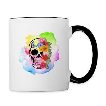 Blumen Totenkopf - Tasse zweifarbig - Weiß/Schwarz - Rechts