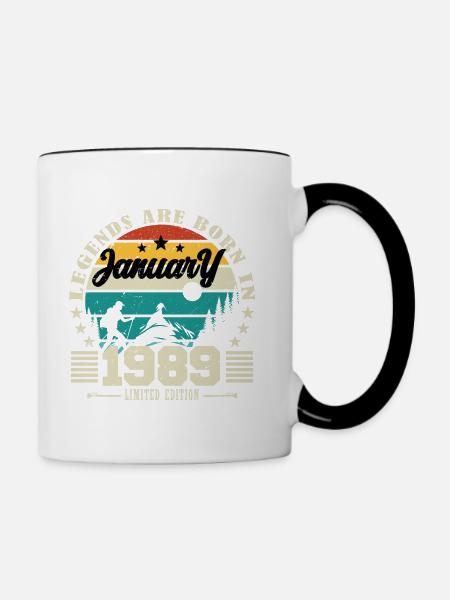 Januar 1989. Geburtstagsgeschenk Januar 1989. - Tasse zweifarbig - Weiß/Schwarz