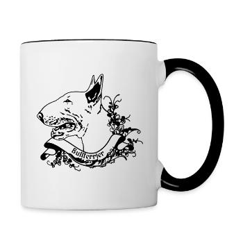 Bullterrier an Retro Banner - Tasse zweifarbig - Weiß/Schwarz - Rechts