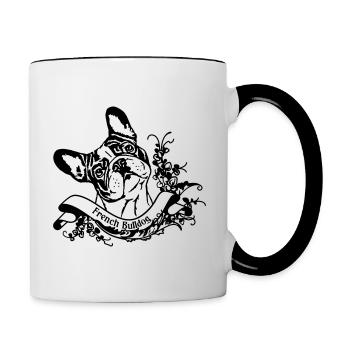 Français Bulldog sur Retro Banner - Mug contrasté - blanc/noir - Droite